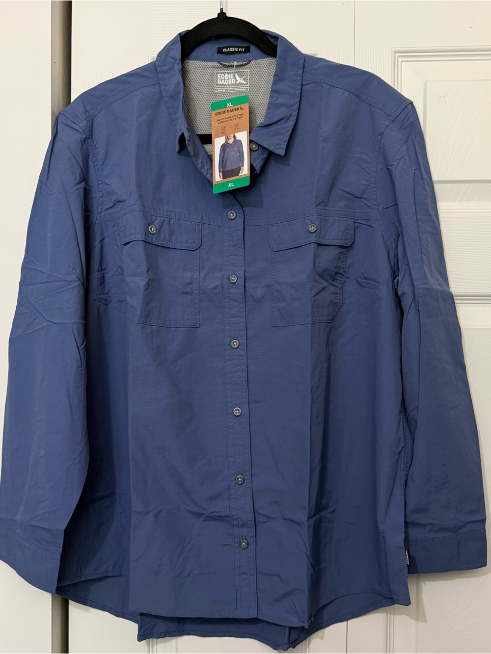 Eddie Bauer Ripstop Mountain Shirt UPF Moisture Wicking, Blue, Women’s Size XL